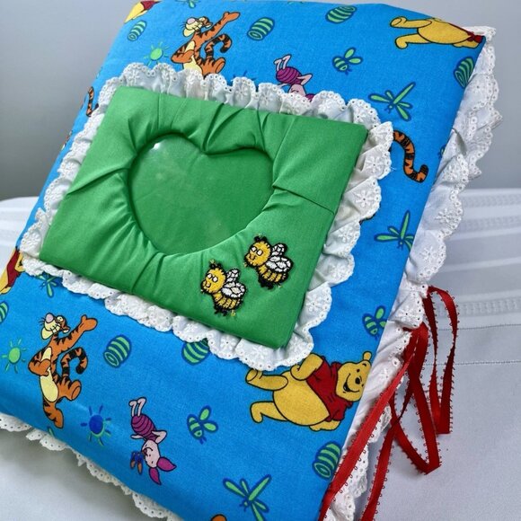 Vintage Winnie The Pooh Handcrafted Quilted Photo Album Scrapbook Lace Binder
